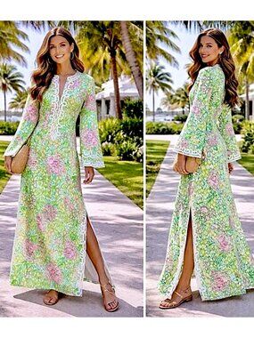 Lilly Pulitzer Shealyn Maxi Caftan in Fauna Green/Lime Feeling Good NWT - Size 4